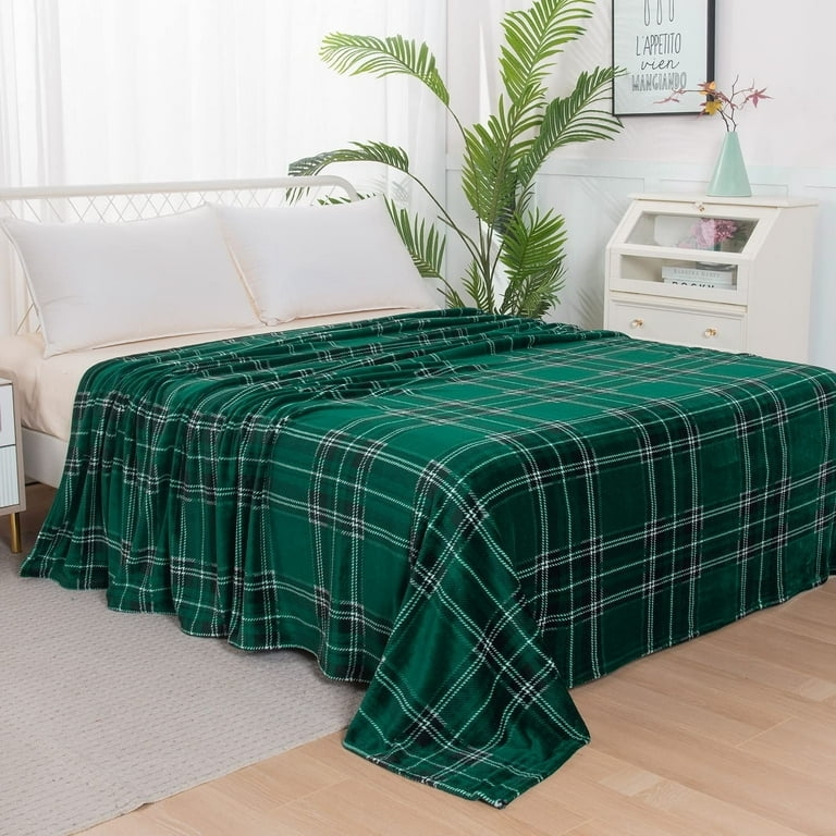 Throw Blanket Green Checkered Large Scale Plaid Flannel