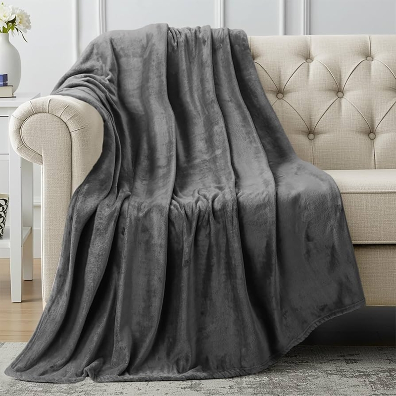 Throw Blanket Grey Fuzzy Texture Plush Fleece Cozy Couch Accent Decor