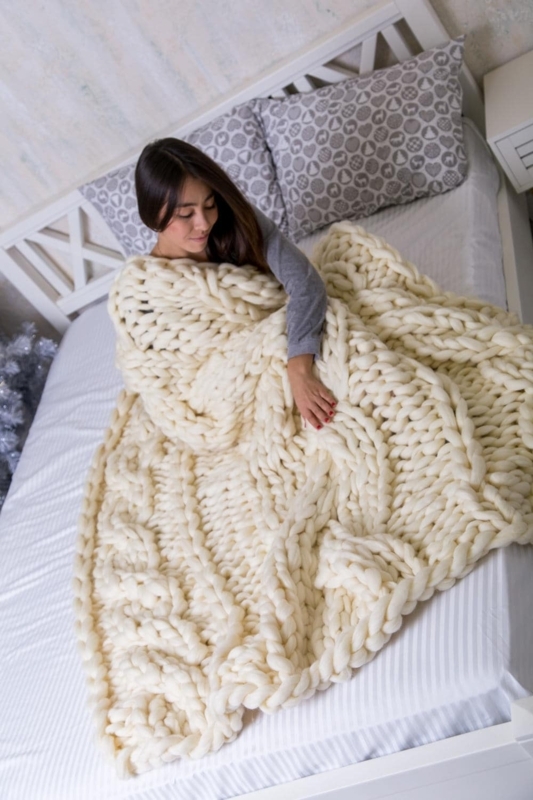 Throw Blanket Grey Oversized Wool Blanket Chunky Texture Scandinavian
