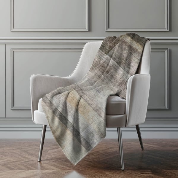 Throw Blanket: Grey to White Ombre Gradient Pattern on Plush Sherpa.