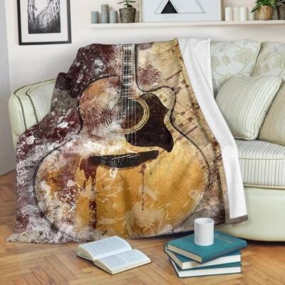 Throw Blanket Guitar Graphic Musical Note Fleece Music Decor