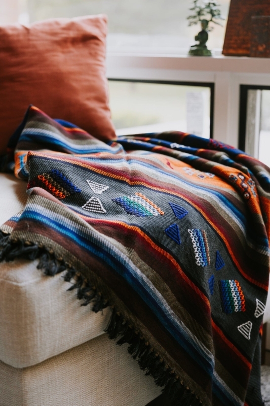 Throw Blanket Hand Dyed Geometric Teal Terracotta Artisan