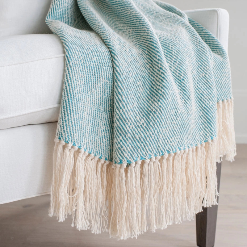 Throw Blanket, Handwoven Cotton Texture, Vibrant Turquoise, Coastal Decor