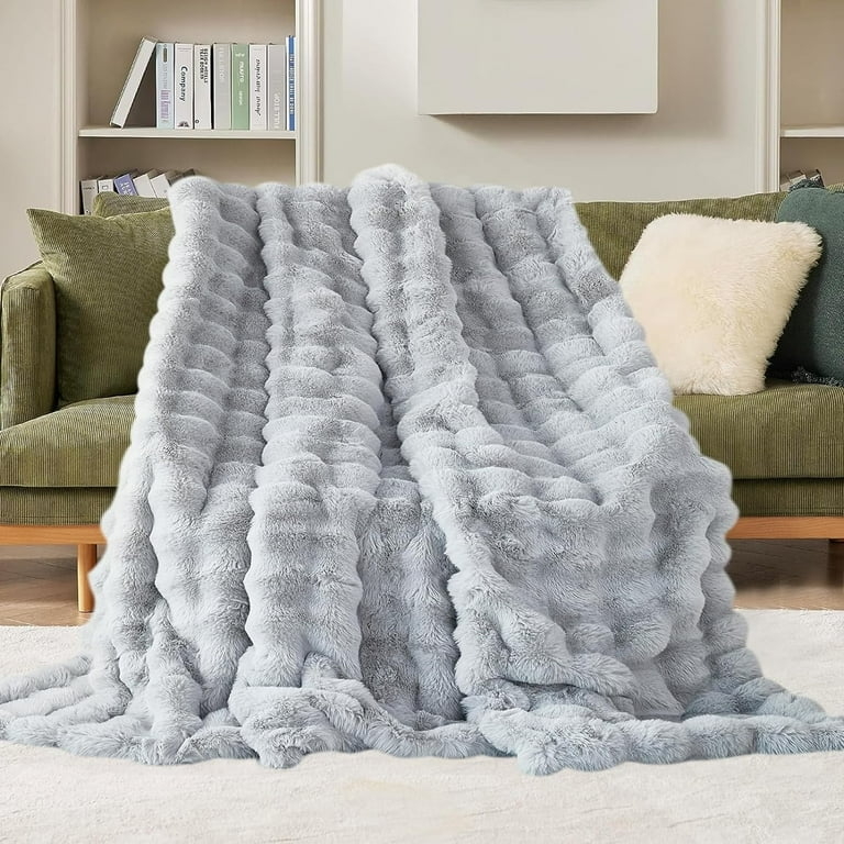 Throw Blanket Heavyweight Charcoal Rabbit Plush High Pile Modern