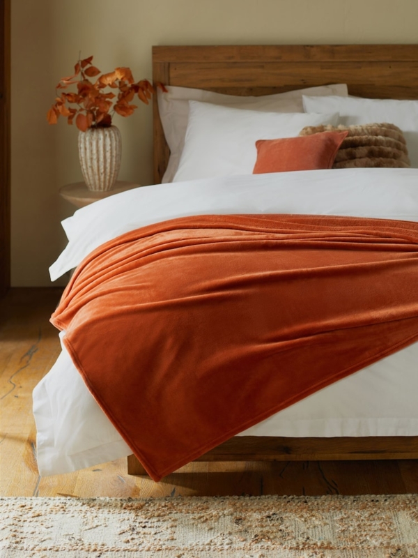 Throw Blanket High Pile Texture Plush Fleece Vibrant Orange Cozy Warm