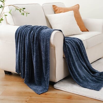 Throw Blanket Honeycomb Weave Knotted Fringe Textured Waffle Weave Throw