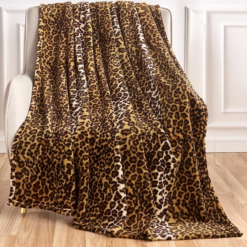 Throw Blanket in Plush Fleece Leopard Print Styling