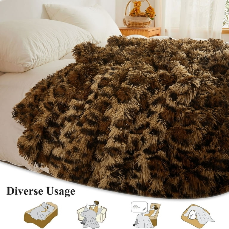 Throw Blanket in Shaggy Leopard Print for Cozy Couch Decor