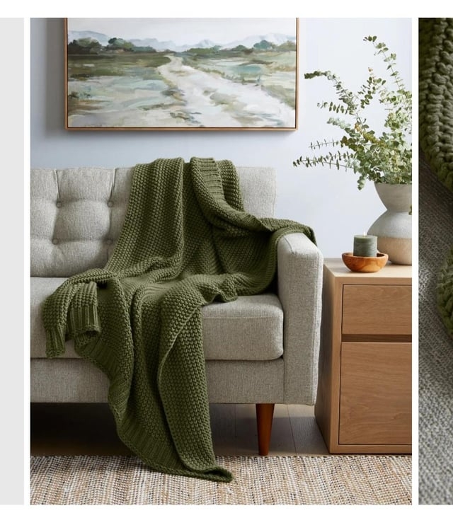 Throw Blanket in Waffle Weave Cotton, Cream Honeycomb Pattern Detail