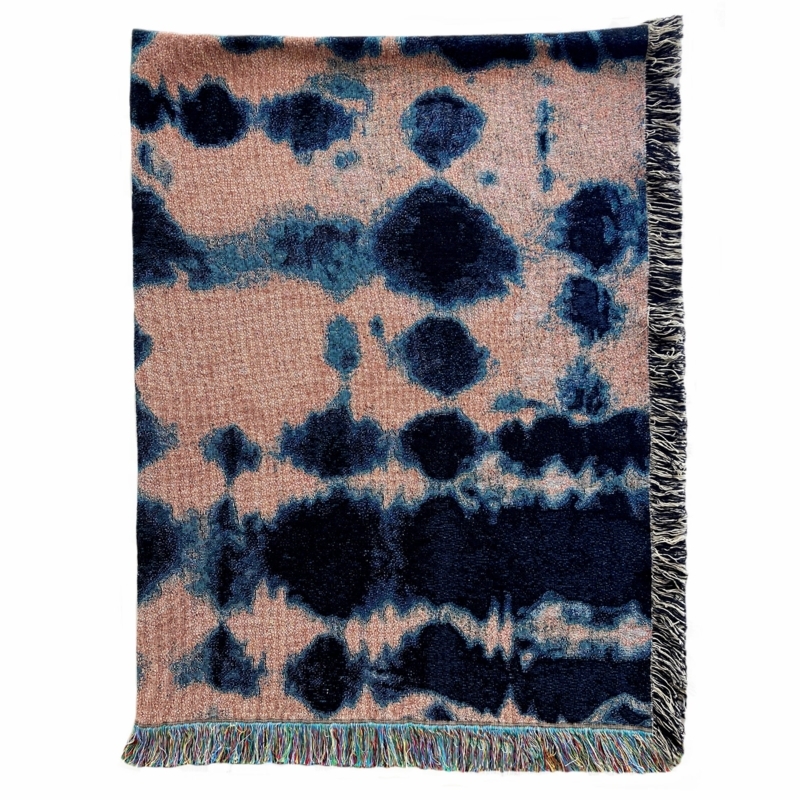 Throw Blanket Inkblot Pattern Jacquard Weave Rose Pink Textural Throw