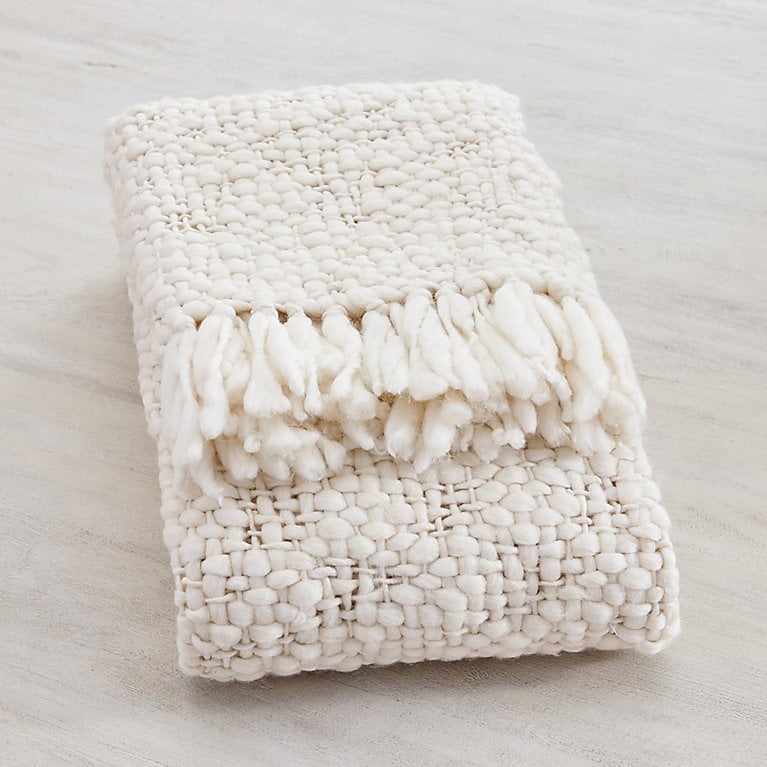 Throw Blanket Ivory Chunky Cable Knit Heavy Gauge Oversized