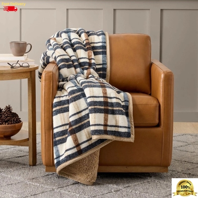 Throw Blanket Ivory Waffle Knit Plush Fleece Texture