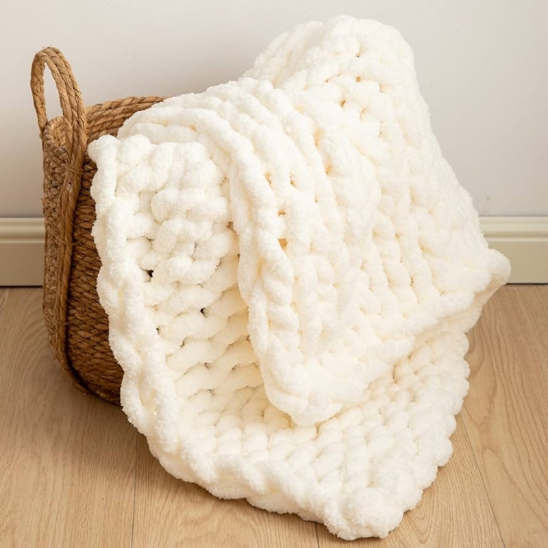 Throw Blanket Jumbo Yarn Chunky Knit Chenille Scandi Style Decor