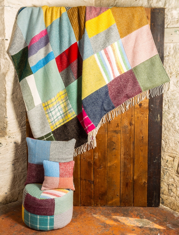 Throw Blanket Knitted Cable Patchwork Multi Color Traditional Aran