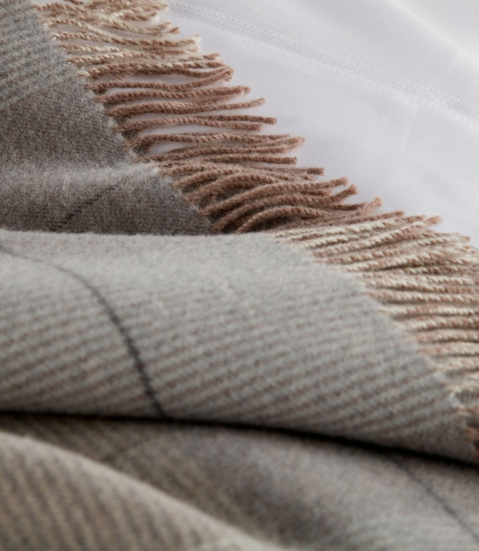 Throw Blanket Large Plaid Blue and Grey with Twisted Fringe