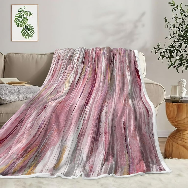 Throw Blanket Large Scale Abstract Print Pink Charcoal Sherpa Throw