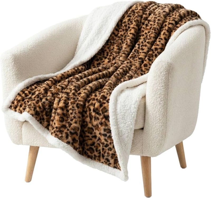 Throw Blanket Leopard Print Reversible Sherpa For Couch