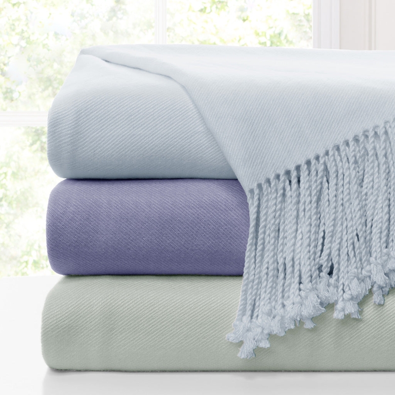 Throw Blanket Light Blue Diamond Weave Knotted Tassels