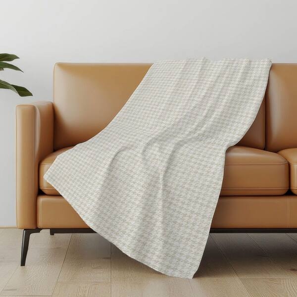 Throw Blanket Linen Houndstooth Pattern Sherpa Lined