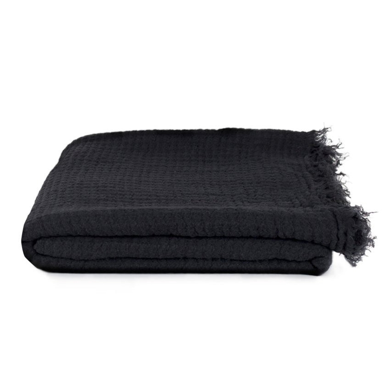 Throw Blanket Linen Like Frayed Fringe Woven Texture
