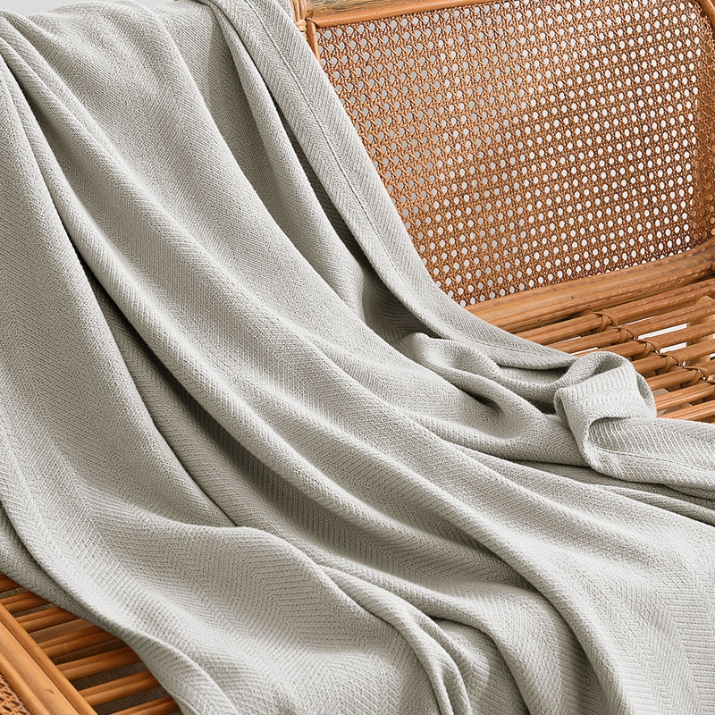 Throw Blanket | Medium Gray Jacquard Weave Cotton | Modern Bedding Accent