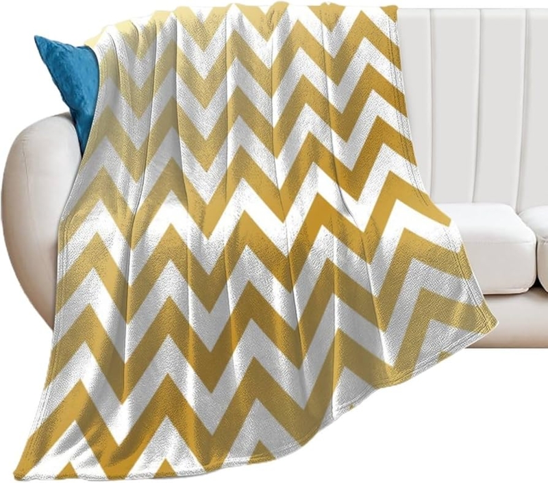 Throw Blanket: Metallic Gold Chevron on Plush Fabric, Glam Living Room