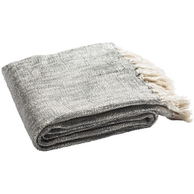 Throw Blanket Metallic Sheen Fringed Border Woven Texture