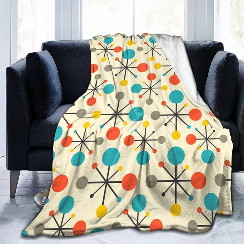 Throw Blanket Mid Century Atomic Teal Plush Accent