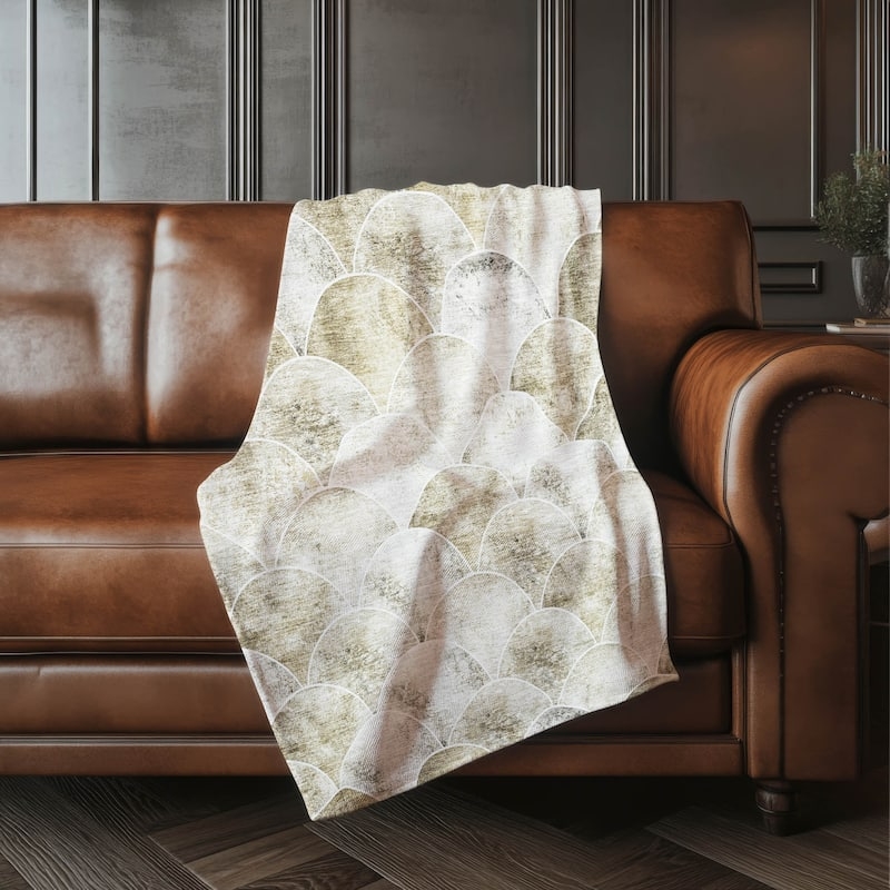 Throw Blanket: Modern Abstract Arch Pattern, Beige with Sherpa Lining.