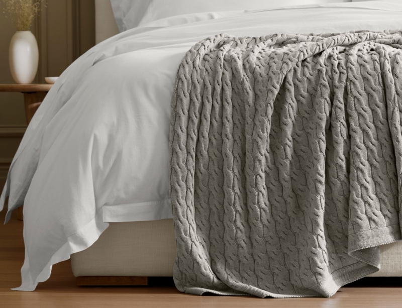 Throw Blanket Modern Coastal Bedding Accents Oversized Cable Knit Folded