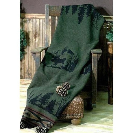 Throw Blanket Moose Silhouette Pattern Forest Green Rustic Lodge