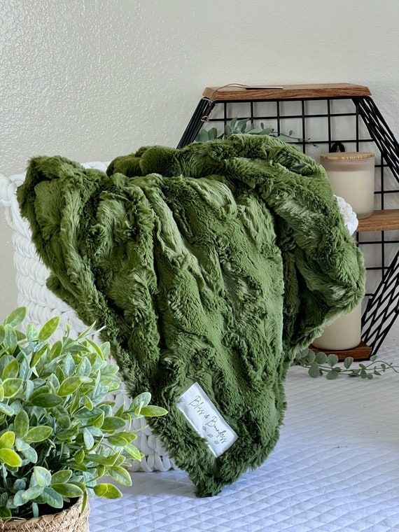 Throw Blanket Moss Green Glacier Texture Reversible Earthy Decor