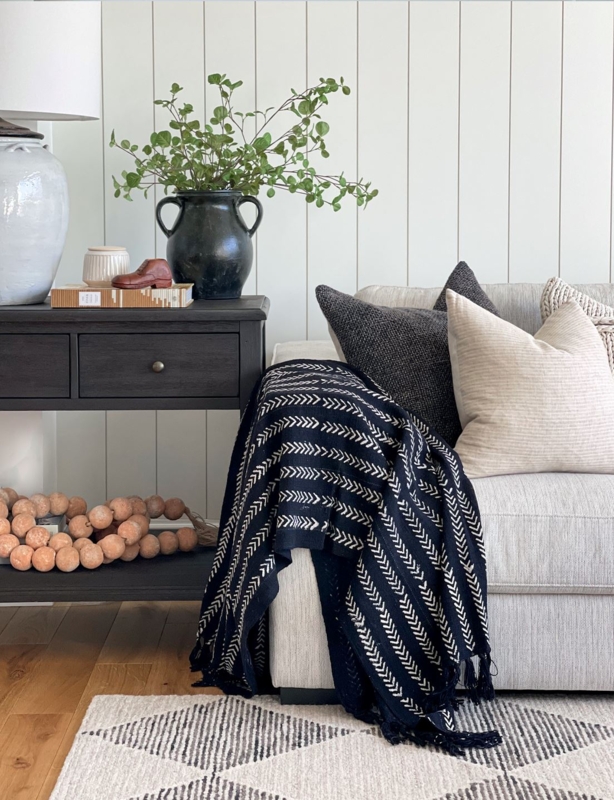 Throw Blanket Mudcloth Pattern Tassel Fringe Block Printed