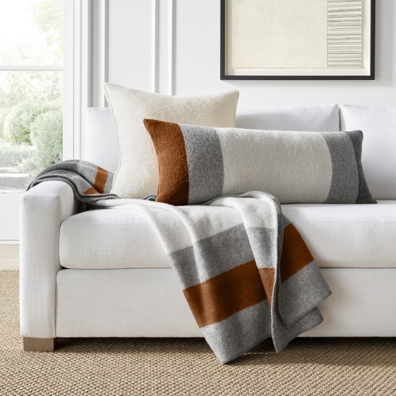 Throw Blanket Multi-Tonal Stripes Felted Texture Neutral