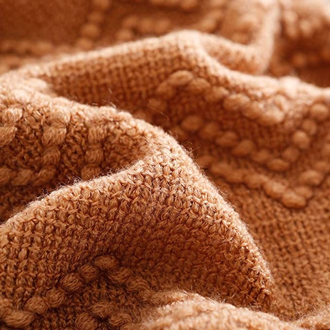 Throw Blanket Mustard Yellow Waffle Weave Texture Braided Fringe
