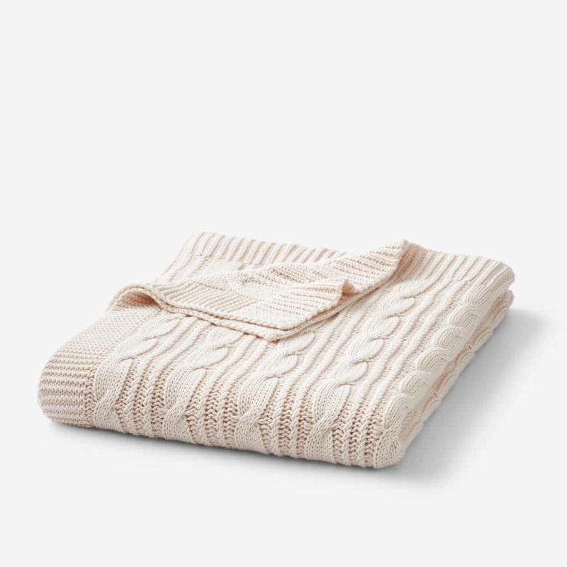 Throw Blanket Natural Cotton Woven Blanket Styling Chunky Cable Weave
