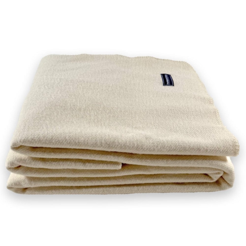 Throw Blanket Natural Cream Wool Texture, Whipstitched Edge Cozy Style