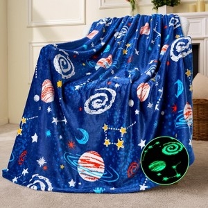 Throw Blanket Navy Blue Glow In The Dark Space Theme Celestial