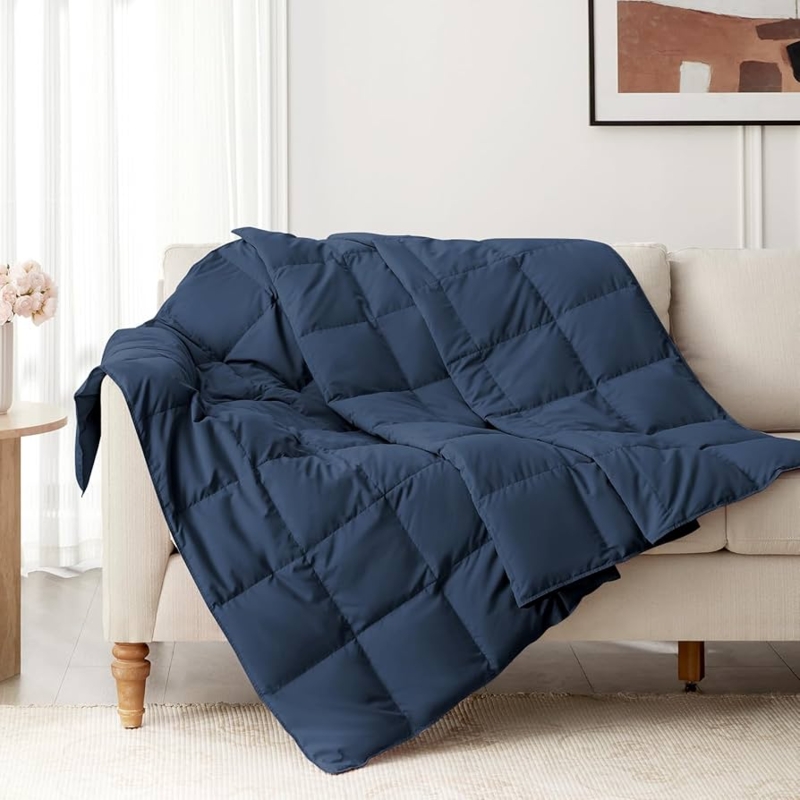 Throw Blanket: Navy Blue Quilted Throw Blanket with Box Stitch Design