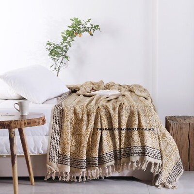 Throw Blanket Navy Blue Tribal Geometric Woven Cotton Long Tassels