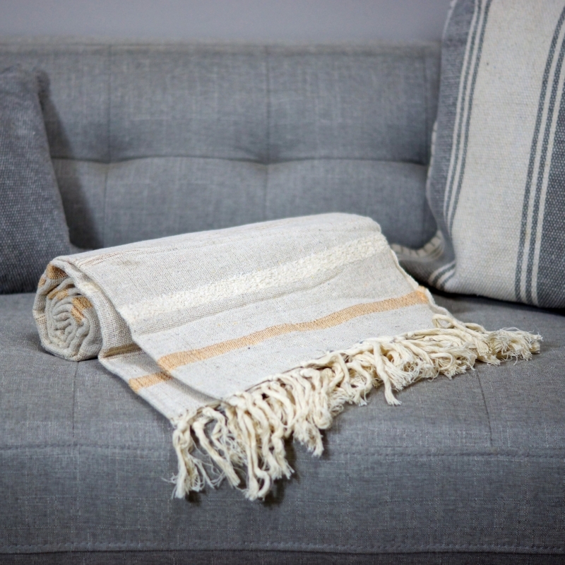Throw Blanket Navy Blue Tribal Pattern, Woven Cotton-Like Boho Style
