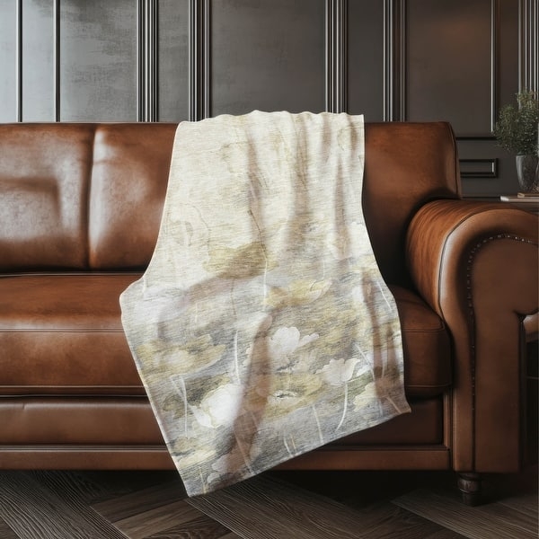 Throw Blanket Navy Floral Print Sherpa Lined Mustard Accents