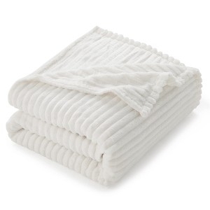 Throw Blanket Neutral Cut Plush Texture Linear Pattern Living Room Accent