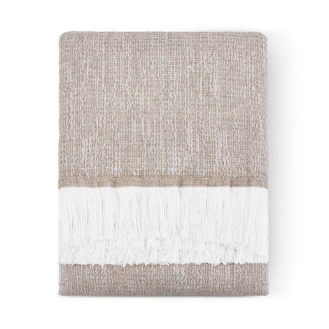 Throw Blanket: Neutral Flax Throw Blanket with Crosshatch Pattern