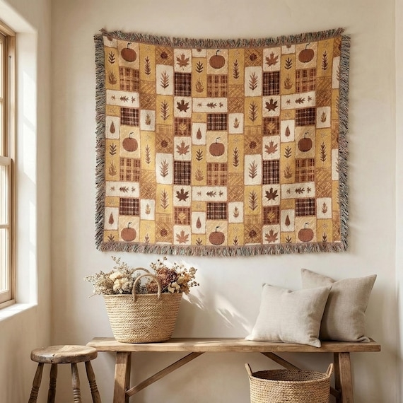 Throw Blanket Neutral Patchwork Woven Texture Fringed Edge Boho