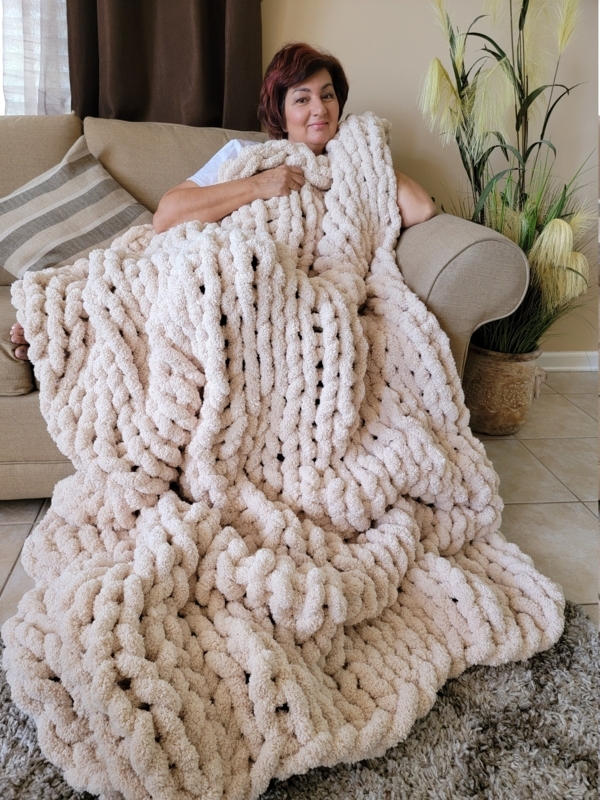 Throw Blanket Oatmeal Oversized Braid Chenille Blanket Styling