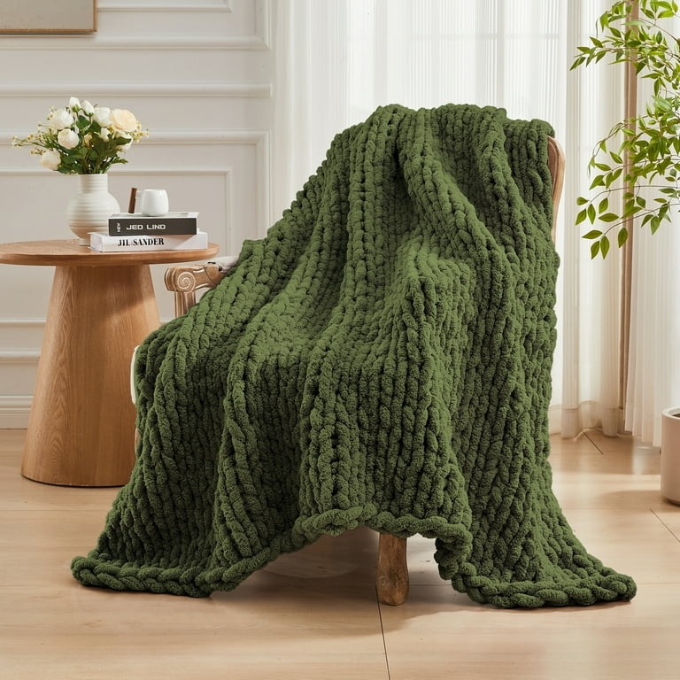 Throw Blanket Olive Green Oversized Texture Handmade Look