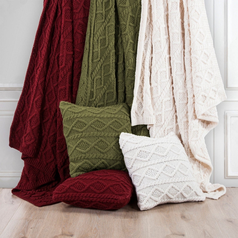 Throw Blanket Oversized Cable Knit Sage Green Farmhouse Decor