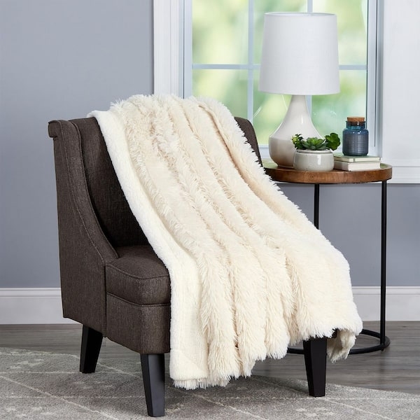 Throw Blanket Oversized Chiffon White Long Pile Shaggy Living Room Decor