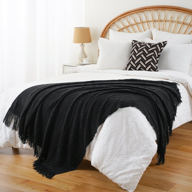 Throw Blanket Oversized Diamond Weave Fringed Tassels